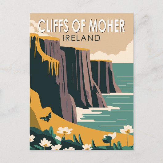 Cliffs of Moher Ireland Floral Travel Art  Briefkaart (Voorkant)