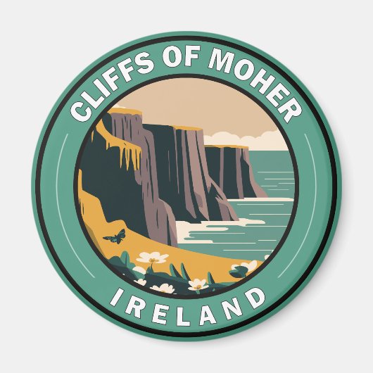 Cliffs of Moher Ireland Floral Travel Art  Magneet (Voorkant)