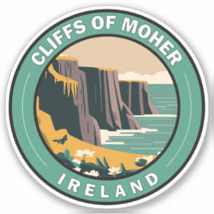 Cliffs of Moher Ireland Floral Travel Art  Sticker