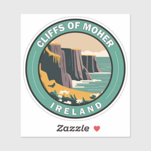 Cliffs of Moher Ireland Floral Travel Art Sticker (Vel)