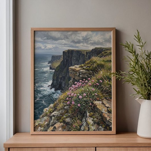 Cliffs of Moher Sea Pinks Thrift Art Canvas Afdruk