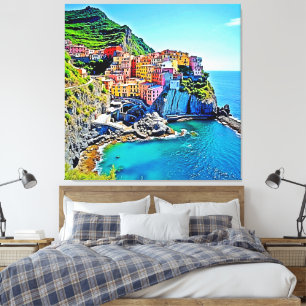 Cliffside Dreams: de kleuren van Manarola Canvas Afdruk