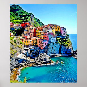 Cliffside Dreams: de kleuren van Manarola Poster