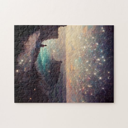 Cliffside Night Fantasy Landscape Sci-Fi Legpuzzel (Horizontaal)