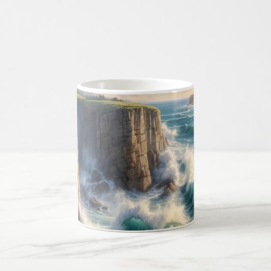 Cliffside Ocean Waves Coastal Landscape Coffee Mug (Centre)
