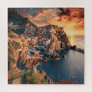 Clifftop kustlijn met zonsondergang gloed legpuzzel