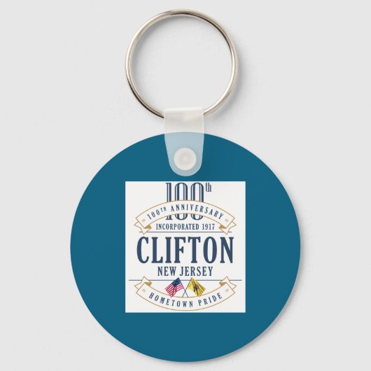 Clifton New Jersey 100th Anniv White  Sleutelhanger (Voorkant)