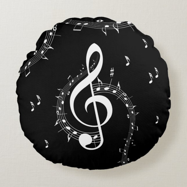 Climate G Clef Music Black Rond Kussen (Voorkant)