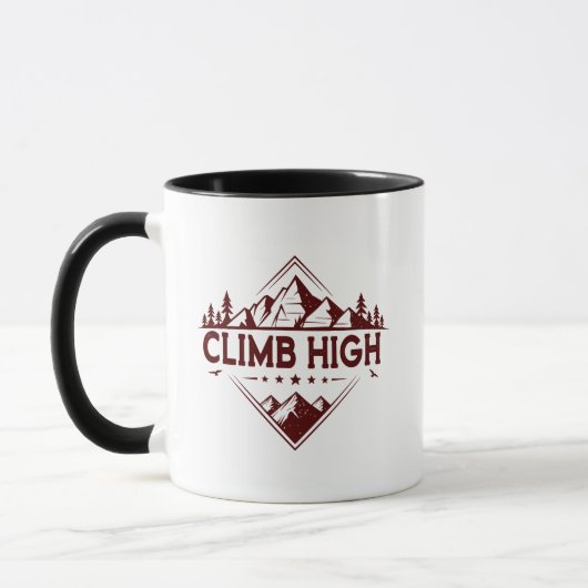 Climb High Mountain Mug – Hand-Drawn Motivational  Mok (Links)