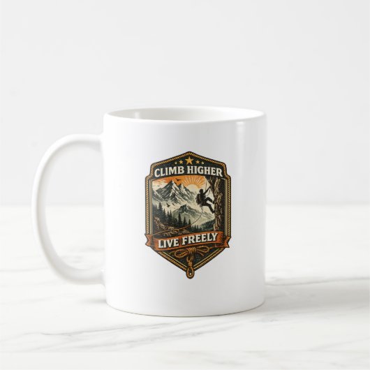 Climb Higher Live Freely Adventure Coffee Mug (Gauche)