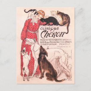 Clinique Cheron Dog Cat Steinlen Poster Briefkaart