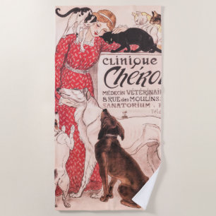 Clinique Cheron Dog Cat Steinlen Poster Strandlaken