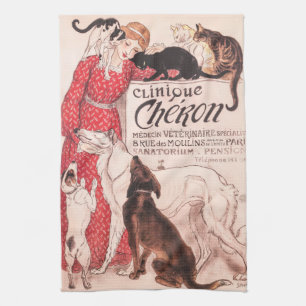 Clinique Cheron Dog Cat Steinlen Poster Theedoek