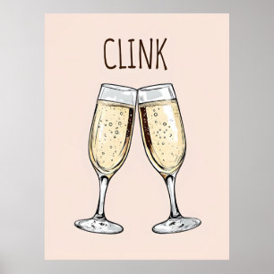 Clink Champagne Poster – Minimalistische feestkuns