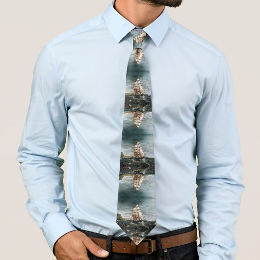 Clipper Schip in de haven van New York 1890 Stropdas