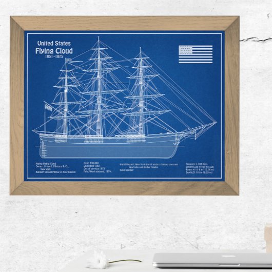 Clipper Ship Flying Cloud - Blauwdruk ABD Foto Afdruk