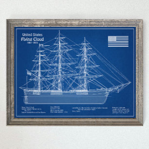 Clipper Ship Flying Cloud - Blauwdruk ABD Poster