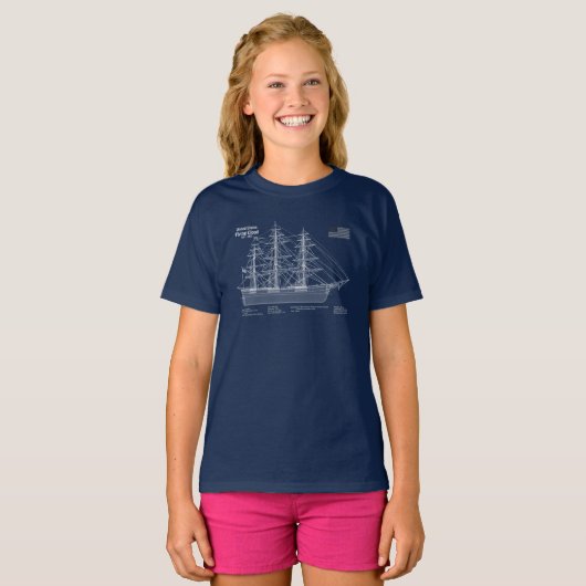 Clipper Ship Flying Cloud - Blauwdruk ABD T-shirt (Voorkant volledig)