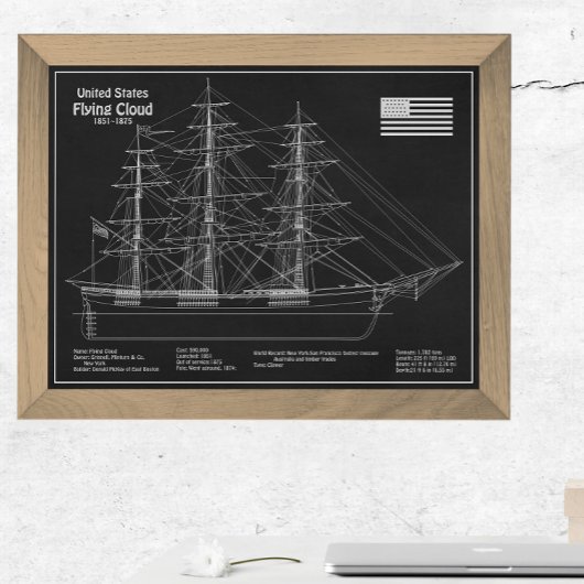 Clipper Ship Flying Cloud - Blauwdruk PDF Foto Afdruk