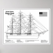 Clipper Ship Flying Cloud - Blauwdruk voor schepen Poster (Voorkant)