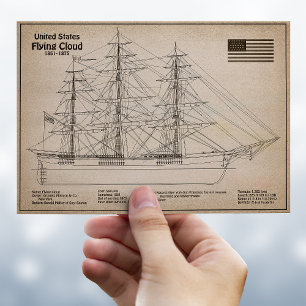Clipper Ship Flying Cloud - Scheepsblauwdruk SD Briefkaart