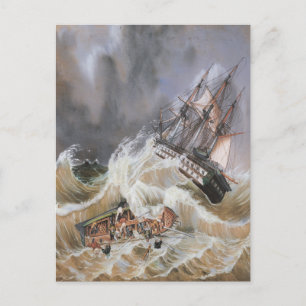 Clipper Ship Storm bij Zee 1870s Briefkaart