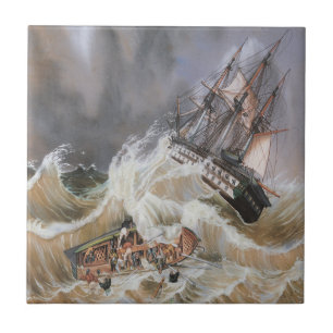 Clipper Ship Storm bij Zee 1870s Tegeltje