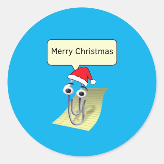Clippy wenst u een vrolijk kerstfeest ronde sticker (Voorkant)