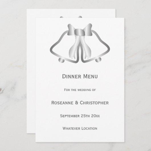 Cloches De Menu Mariage Argent Et Ruban (Devant / Derrière)