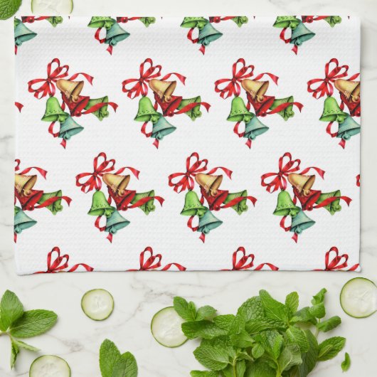 cloches de noël serviette de cuisine (Plié)