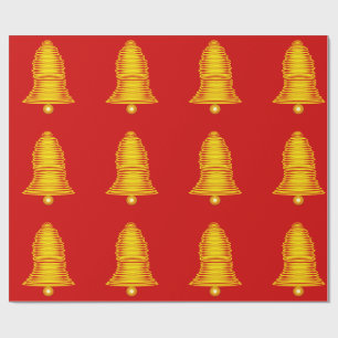 Cloches en or sur papier cadeau rouge