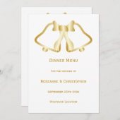 Cloches Et Ruban De Menu Mariage Or (Devant / Derrière)