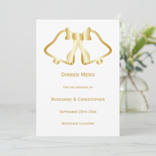 Cloches Et Ruban De Menu Mariage Or (Debout devant)