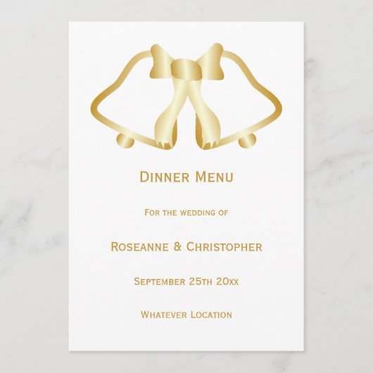 Cloches Et Ruban De Menu Mariage Or (Devant)