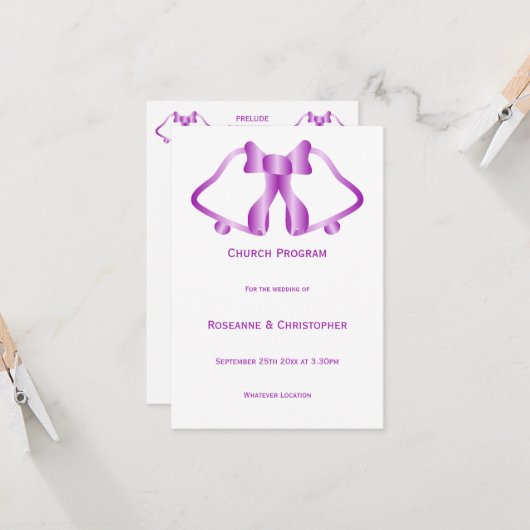 Cloches Et Ruban Du Programme De Mariage Violet (Devant/Arrière en situation)