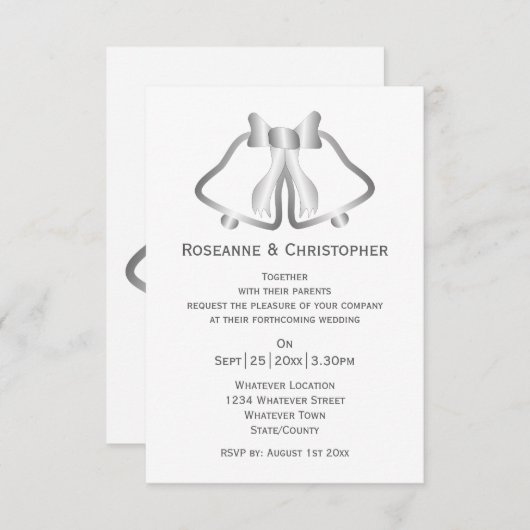 Cloches Faire-part de mariage Et Ruban En Argent (Devant / Derrière)