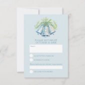 Cloches mariages et aquarelle feuillage vert RSVP (Dos)