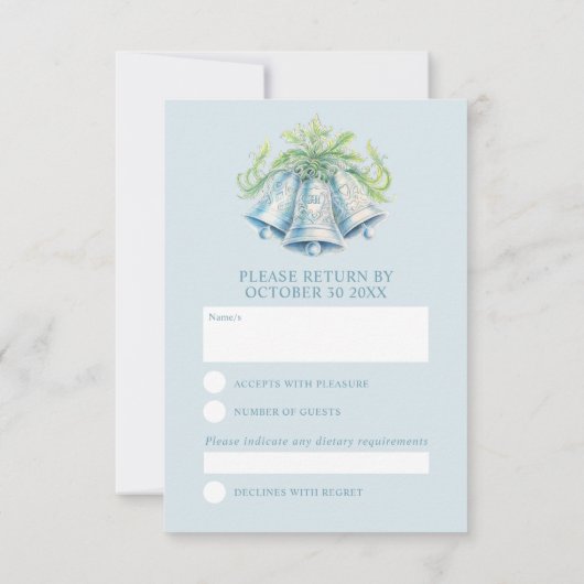 Cloches mariages et aquarelle feuillage vert RSVP (Dos)