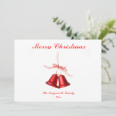 Cloches rouges avec Joyeux Noël carte à plat (Debout devant)