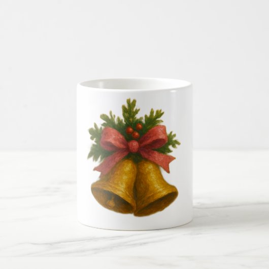 Clochettes de vacances dorées avec mug ruban rose (Centre)