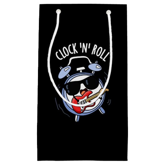 Clock and Roll Funny Rock Pun Dark BG Klein Cadeauzakje (Voorkant)