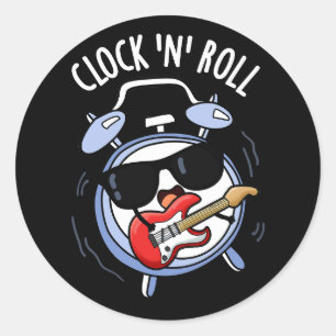 Clock and Roll Funny Rock Pun Dark BG Ronde Sticker