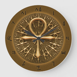 CLOCK - EGYPTIAN ANKH GOLDEN ORNAMENT GROTE KLOK
