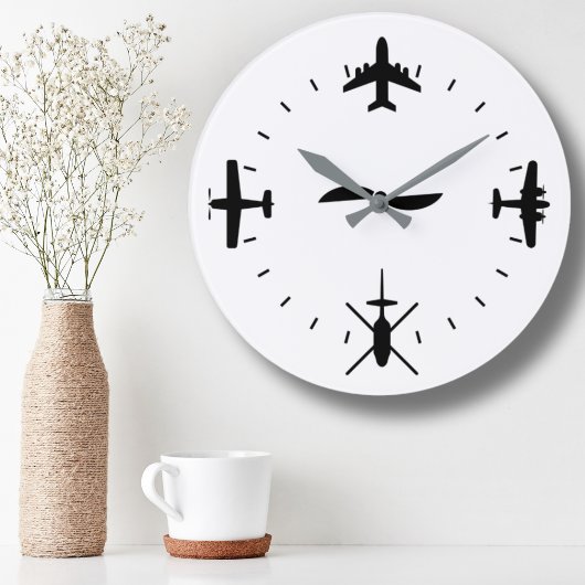 Clock Face with Airplane icons Cool Pilot Aviation Grote Klok