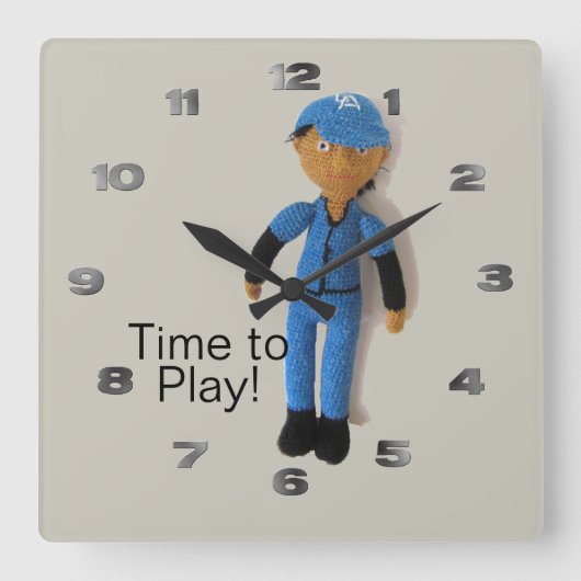 Clock - Honkbal Time to Play Vierkante Klok (Voorkant)