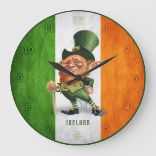 CLOCK - IRISH FLAG LEPRECHAUN GROTE KLOK