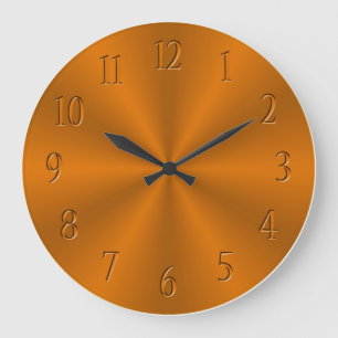 CLOCK - ORANGE METAL LOOK CURVED HOUR NUMBES GROTE KLOK