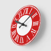 CLOCK  roman getallen wit rood Ronde Klok (Hoek)