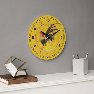 Clock - Rooster and Yellow Background Grote Klok