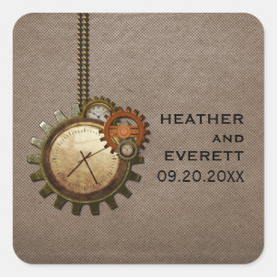 Clock Wedding Stickers, Mocha Vierkante Sticker